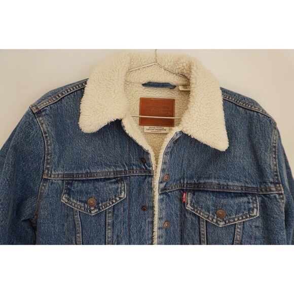 WOMEN'S LEVI'S EX-BOYFRIEND TRUCKER JEAN JACKET Sherpa Premium Snap Small - Picture 3 of 7